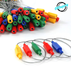 Pull-Tight Steel Security Cable Wire Seals Numbered Anti-Tamper Security Tags (Red/Yellow, pack of 50pcs)